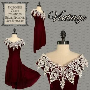 Vintage 80s 90s Formal Dress Prom Velvet Victorian Goth Christmas Grunge Winter